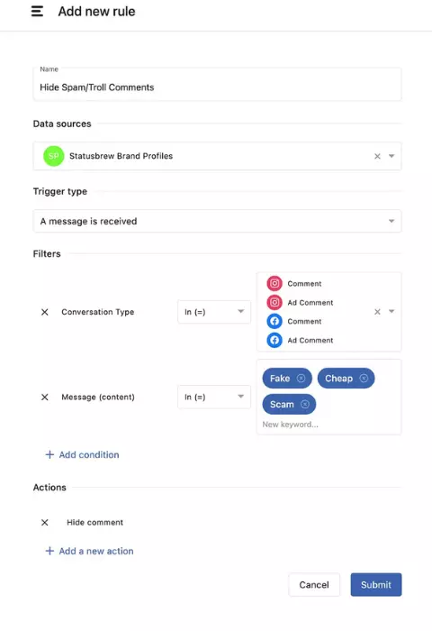 Hide Comments on Facebook Automatically Using Statusbrew